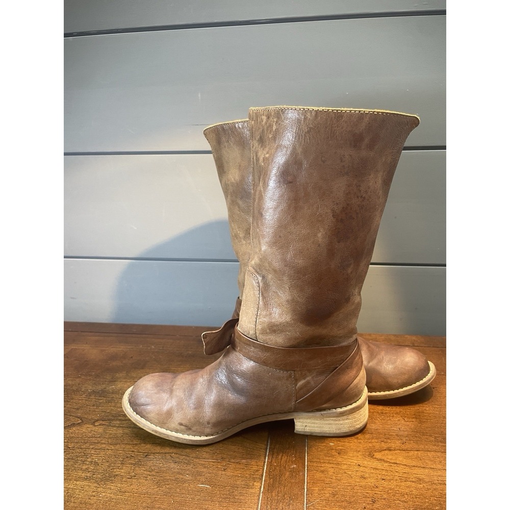 Miss Albright Mid Calf Leather Side Strap Bow Light Brown/Tan Womens 6.5 Boots - Picture 6 of 8